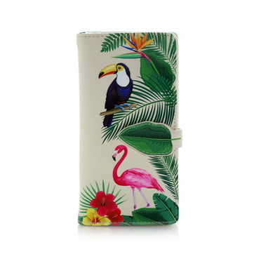 Tropical Blue Parrot Toucan Wallet Real Leather Zipper Coin Phone Purse Clutch for Women 